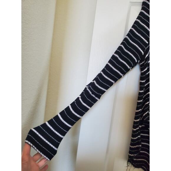 We The Free Kristina Striped Drippy Thermal Knit Cowl Neck Black White Top Small - Picture 5 of 11